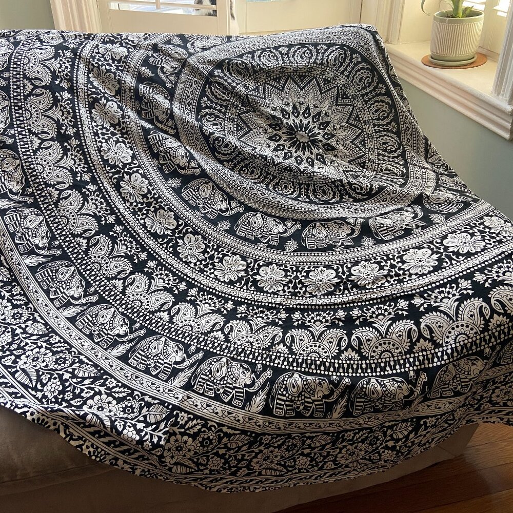 Elephant boho tapestry or tablecloth (circular)